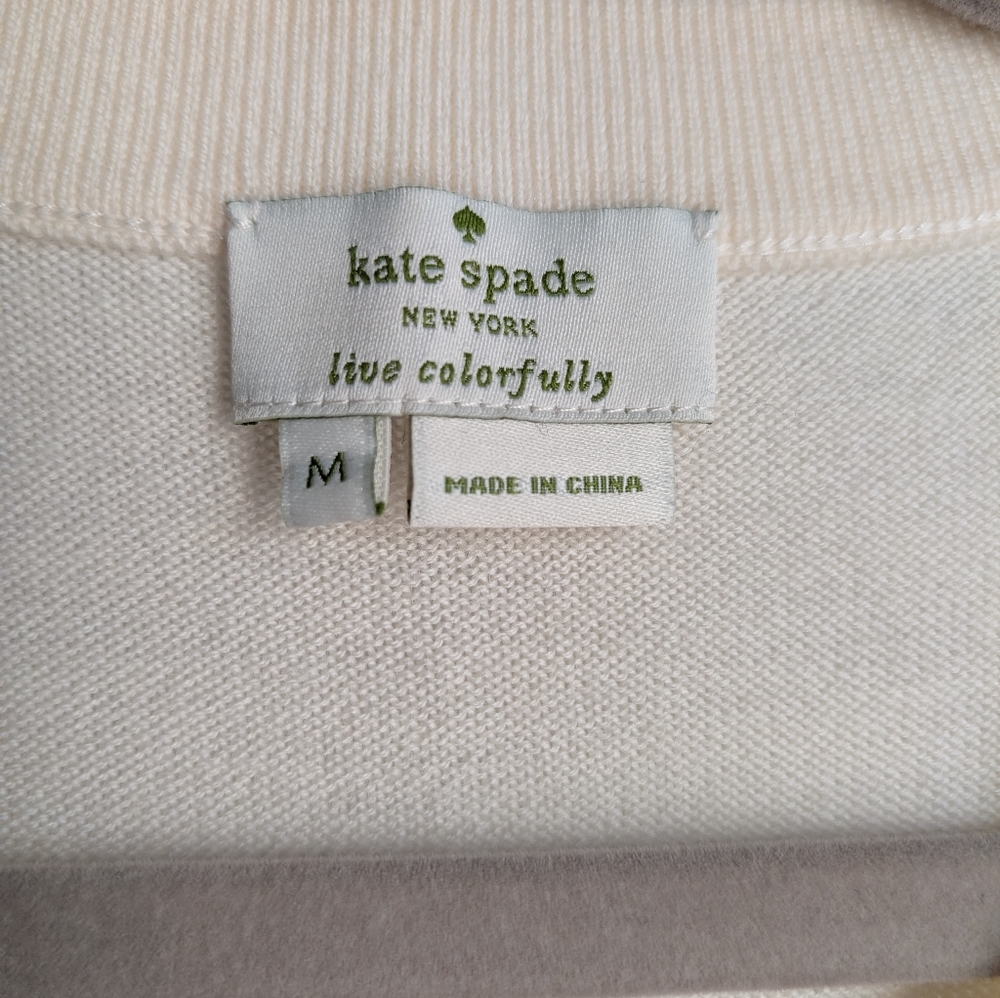Kate Spade Fine Knit Wool Cardigan, M, Cream - Picture 2 of 6